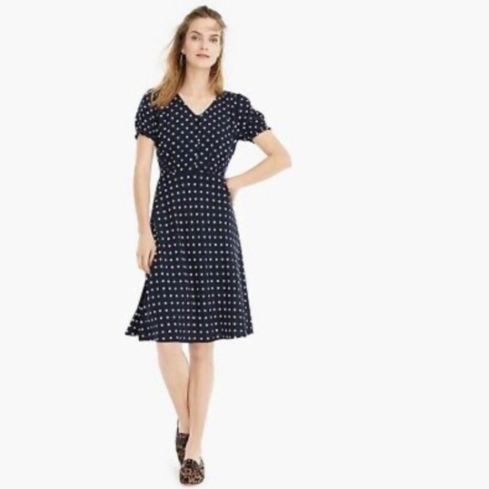 J. Crew V-neck navy polka dot dress NWT